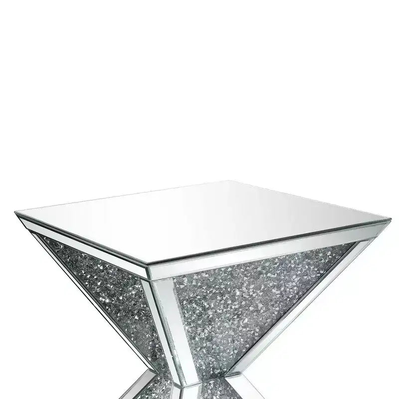 Table d'appoint Royal Hampton avec incrustation de faux diamants, argent et transparent