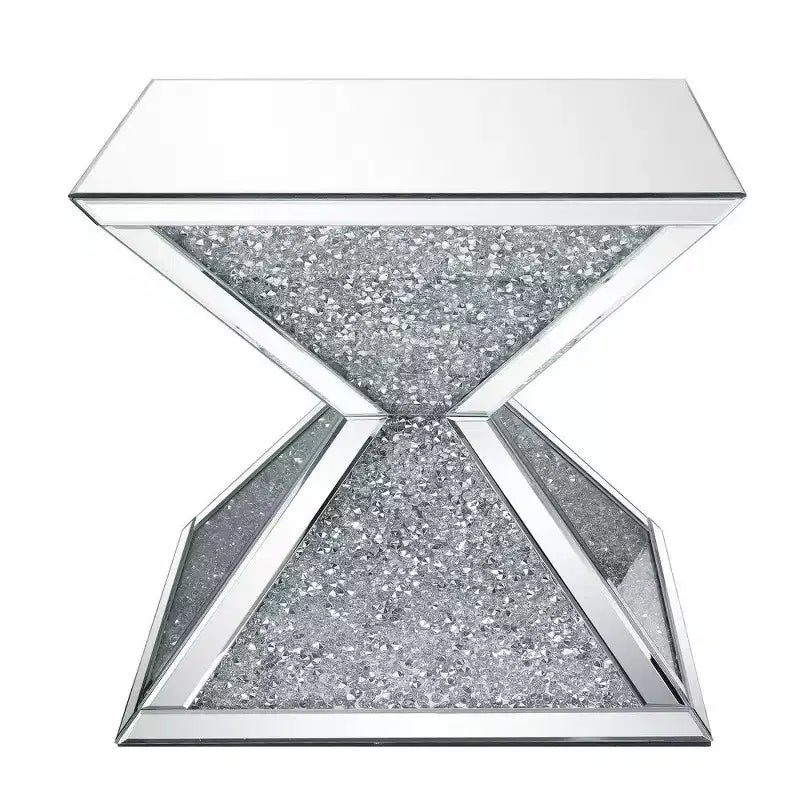 Table d'appoint Royal Hampton avec incrustation de faux diamants, argent et transparent