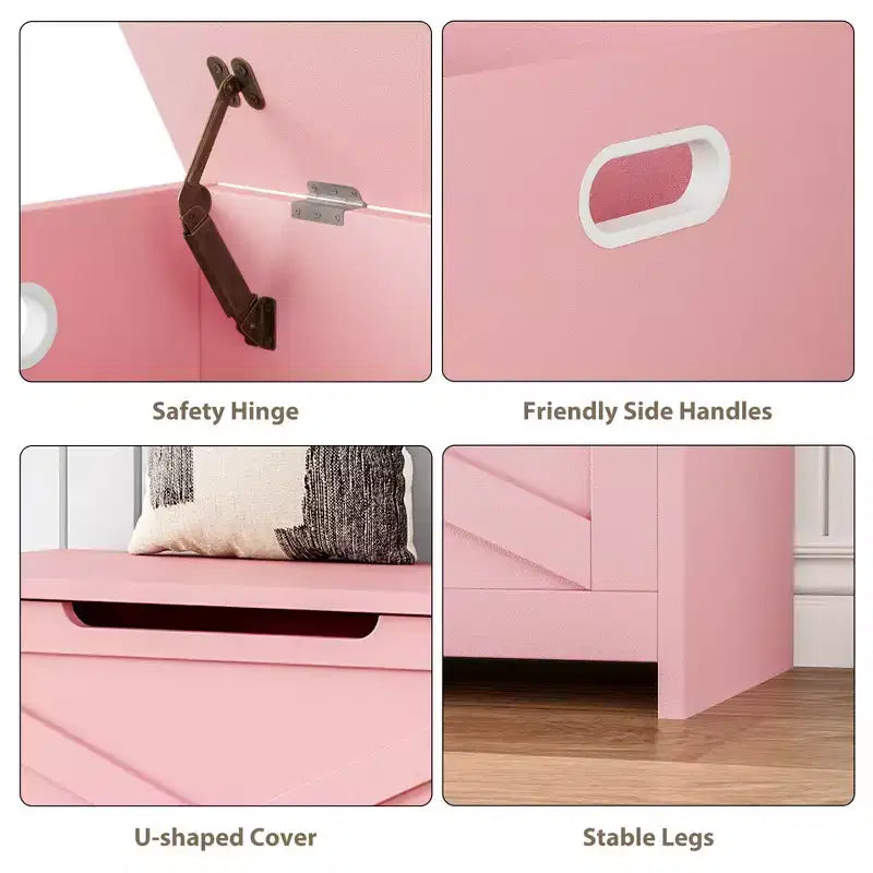 Banc de rangement en bois de 76 cm avec charnière de sécurité, grand coffre à chaussures, montage facile, polyvalent pour entrée, salon et chambre