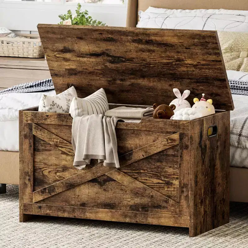 Banc de rangement en bois de 76 cm avec charnière de sécurité, grand coffre à chaussures, montage facile, polyvalent pour entrée, salon et chambre