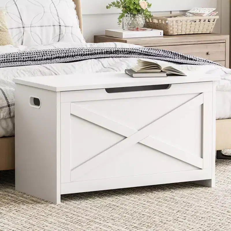 Banc de rangement en bois de 76 cm avec charnière de sécurité, grand coffre à chaussures, montage facile, polyvalent pour entrée, salon et chambre