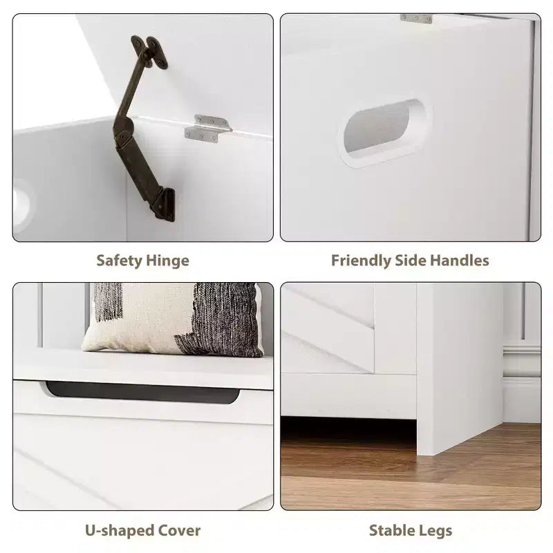 Banc de rangement en bois de 76 cm avec charnière de sécurité, grand coffre à chaussures, montage facile, polyvalent pour entrée, salon et chambre