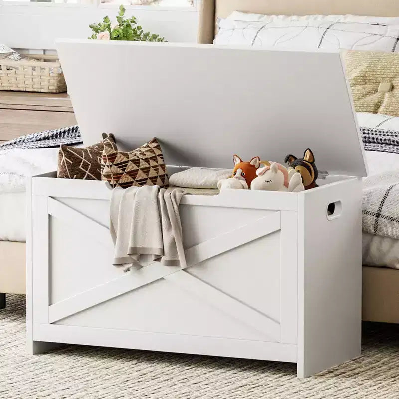Banc de rangement en bois de 76 cm avec charnière de sécurité, grand coffre à chaussures, montage facile, polyvalent pour entrée, salon et chambre