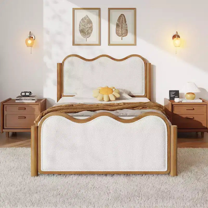 Christopher Knight Home Nysa Modern Bed Frame with Boucle Upholstered Wavy Headboard