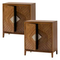 COZAYH Set of 2 Farmhouse Storage Cabinets, Accent Furniture with Geometric Wood Doors for Entryway, Living Room, or Dining Room, Wood