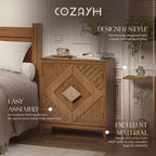 COZAYH Lot de 2 armoires de rangement de style ferme, meubles d'appoint avec portes en bois géométriques pour entrée, salon ou salle à manger, bois