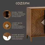 COZAYH Lot de 2 armoires de rangement de style ferme, meubles d'appoint avec portes en bois géométriques pour entrée, salon ou salle à manger, bois