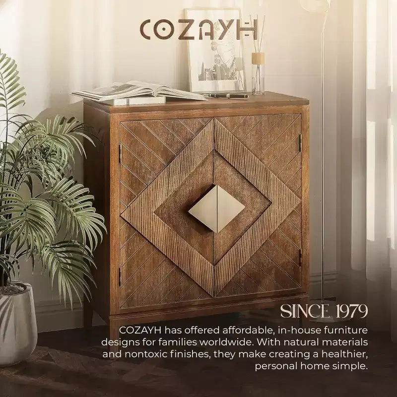 COZAYH Lot de 2 armoires de rangement de style ferme, meubles d'appoint avec portes en bois géométriques pour entrée, salon ou salle à manger, bois