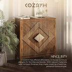 COZAYH Lot de 2 armoires de rangement de style ferme, meubles d'appoint avec portes en bois géométriques pour entrée, salon ou salle à manger, bois
