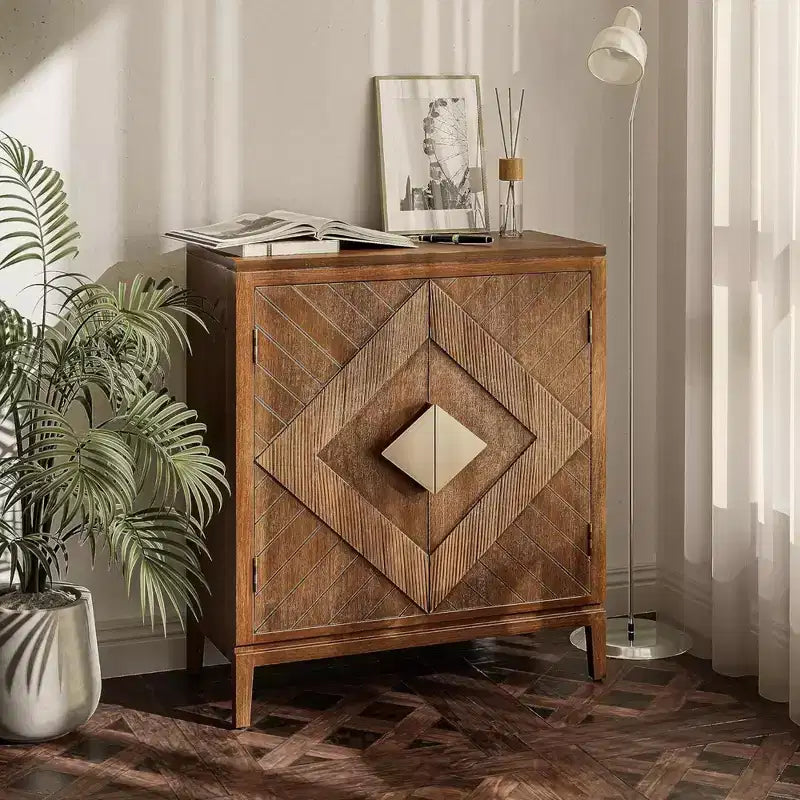 COZAYH Lot de 2 armoires de rangement de style ferme, meubles d'appoint avec portes en bois géométriques pour entrée, salon ou salle à manger, bois