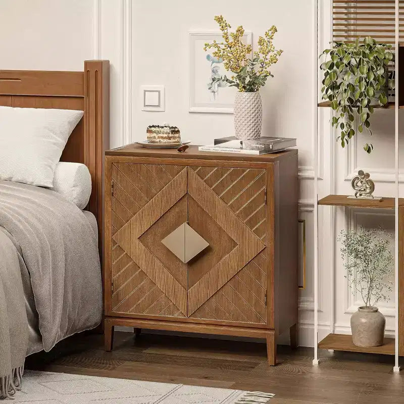 COZAYH Lot de 2 armoires de rangement de style ferme, meubles d'appoint avec portes en bois géométriques pour entrée, salon ou salle à manger, bois