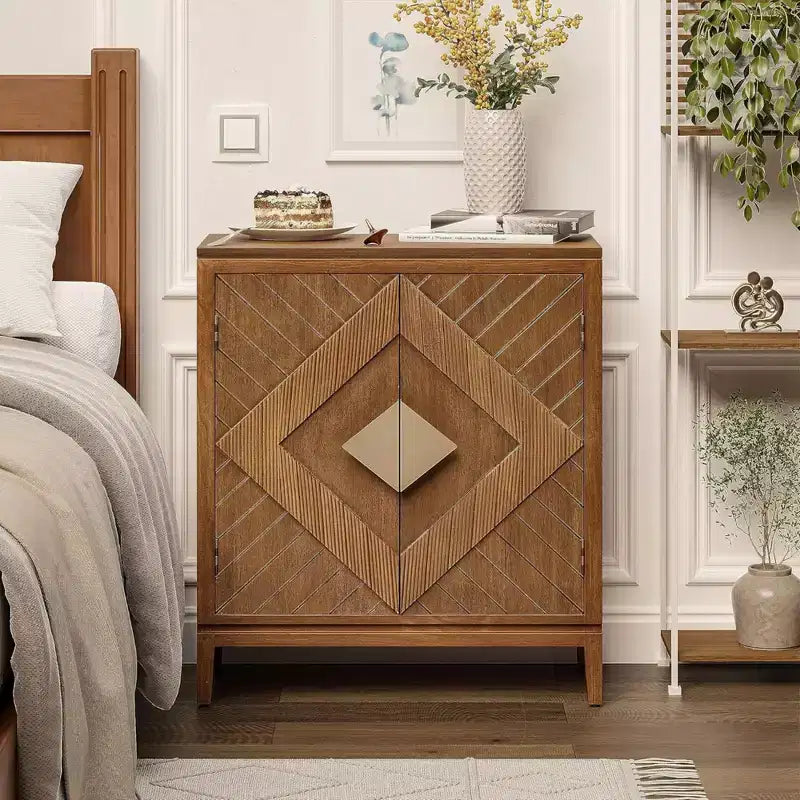 COZAYH Lot de 2 armoires de rangement de style ferme, meubles d'appoint avec portes en bois géométriques pour entrée, salon ou salle à manger, bois