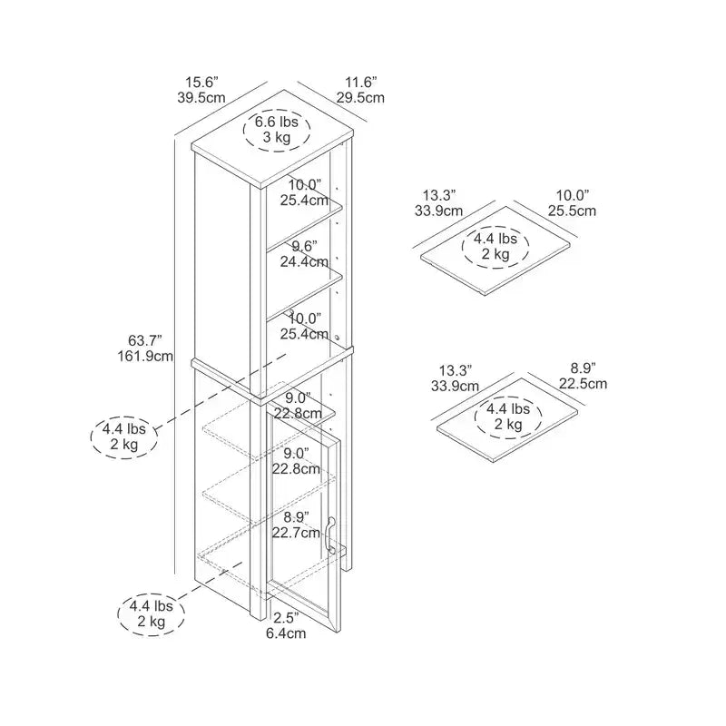 Meuble de salle de bain haut Galano avec étagères ouvertes en chêne noueux ivoire 15,6 L 11,6 P 63,7 H