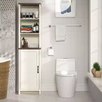 Meuble de salle de bain haut Galano avec étagères ouvertes en chêne noueux ivoire 15,6 L 11,6 P 63,7 H