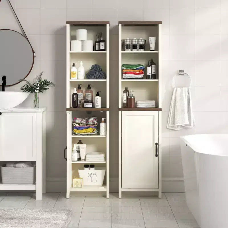 Meuble de salle de bain haut Galano avec étagères ouvertes en chêne noueux ivoire 15,6 L 11,6 P 63,7 H