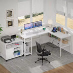 Besiost Bureau d'angle en L de 119,4 cm avec rangements, prises de courant, ports USB, bureau réversible pour ordinateur