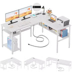 Besiost Bureau d'angle en L de 119,4 cm avec rangements, prises de courant, ports USB, bureau réversible pour ordinateur