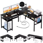 Besiost Bureau d'angle en L de 119,4 cm avec rangements, prises de courant, ports USB, bureau réversible pour ordinateur