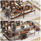 Besiost Bureau d'angle en L de 119,4 cm avec rangements, prises de courant, ports USB, bureau réversible pour ordinateur