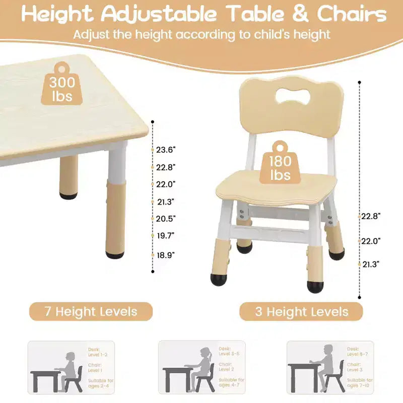 Table et 2 chaises réglables en hauteur pour enfants - Plateau graffiti, design antidérapant - Parfait pour les tout-petits en garderie à domicile et en maternelle