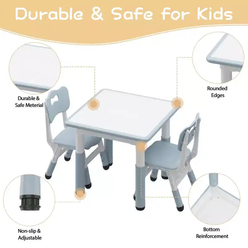 Table et 2 chaises réglables en hauteur pour enfants - Plateau graffiti, design antidérapant - Parfait pour les tout-petits en garderie à domicile et en maternelle