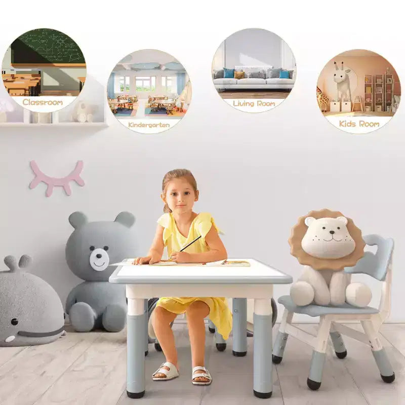 Table et 2 chaises réglables en hauteur pour enfants - Plateau graffiti, design antidérapant - Parfait pour les tout-petits en garderie à domicile et en maternelle