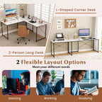 Costway Bureau d'angle en forme de L avec prises de courant, 241 cm de long, pour 2 personnes, avec étagère pour écran, bureau d'angle moderne, table de jeu avec ports USB, blanc