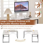 Costway Bureau d'angle en forme de L avec prises de courant, 241 cm de long, pour 2 personnes, avec étagère pour écran, bureau d'angle moderne, table de jeu avec ports USB, blanc