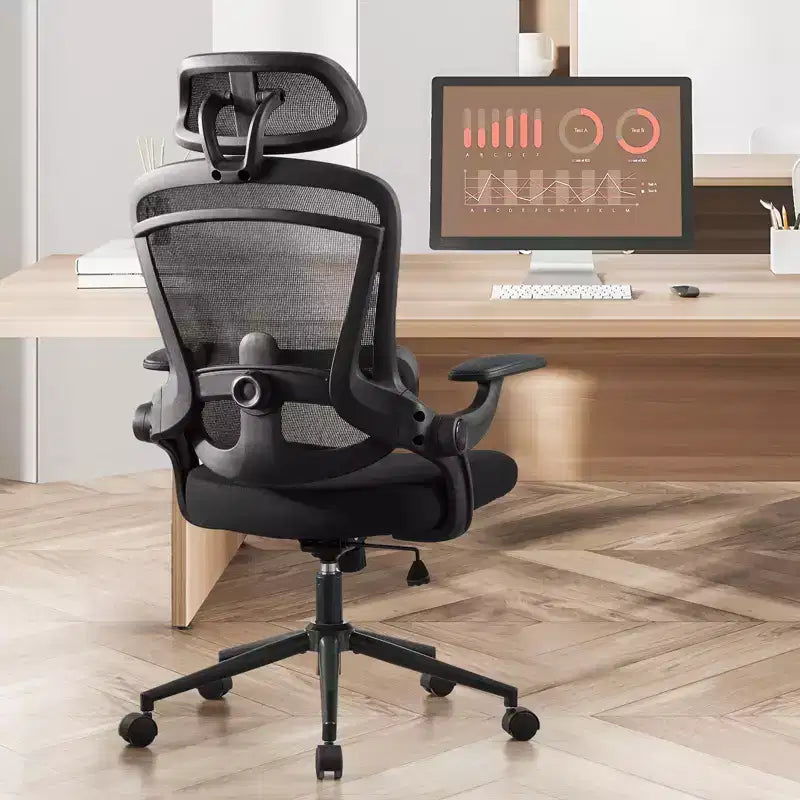Chaise de bureau à roulettes TUYOHW en maille croisée, chaise de bureau avec support lombaire et appui-tête réglables, chaise de gaming avec accoudoirs relevables souples pour le bureau