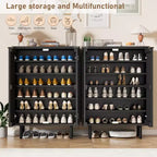 Meuble à chaussures 6 niveaux avec portes, Organisateur de rangement à chaussures en bois, Portes persiennes, Meuble à chaussures étroit autoportant pour entrée/couloir, Peut contenir 24 paires