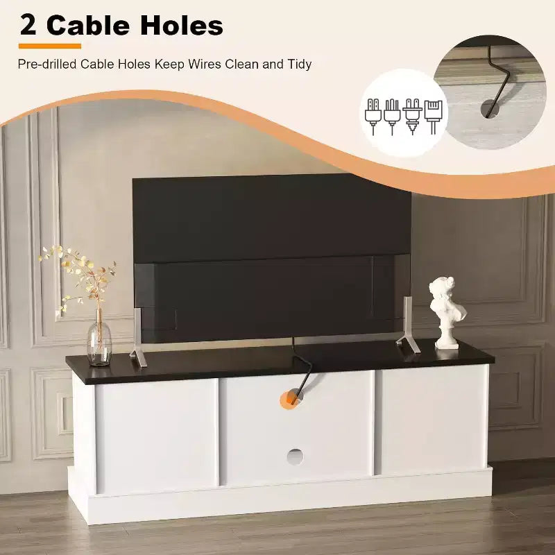 Meuble TV moderne et minimaliste, pour téléviseurs jusqu'à 65 pouces, console de centre de divertissement avec armoires de rangement et étagères pour salon