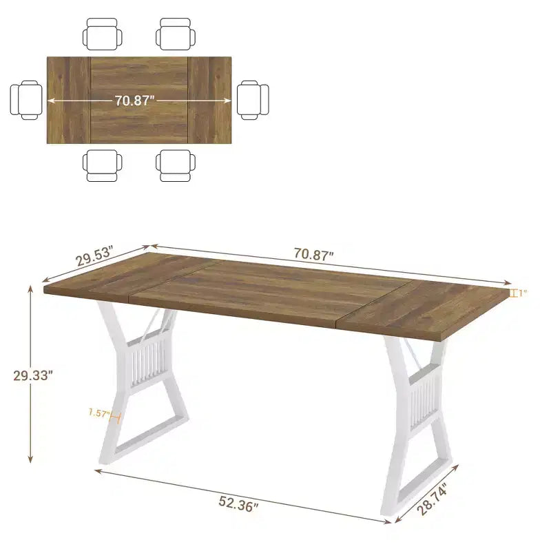 GustoWave 70.8 Table de salle à manger de ferme pour 4 à 6 personnes - Table de cuisine avec pieds en métal robustes pour salon, salle à manger