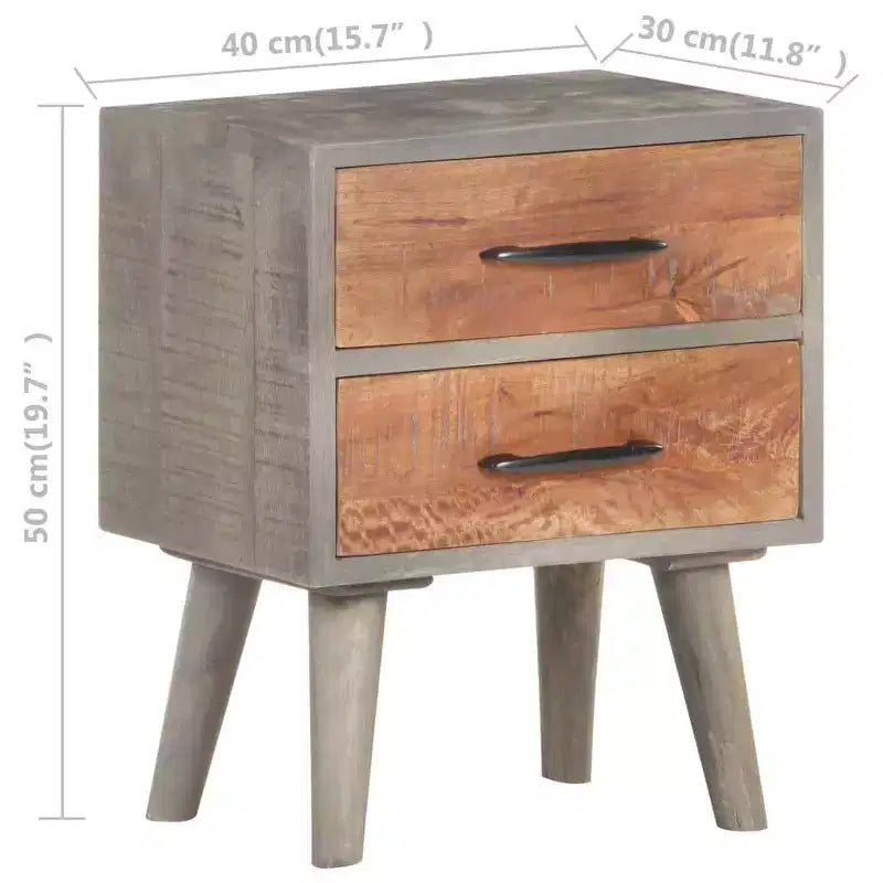 vidaXL Table de chevet Gris 40x30x50 cm Bois de manguier massif brut