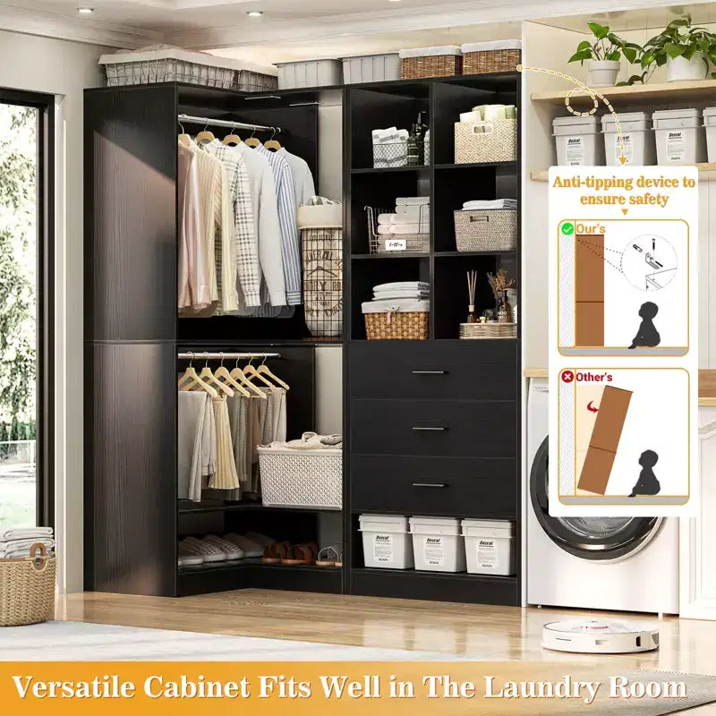 Besiost Lot de 2 systèmes de rangement de placard autoportants avec 4 tiroirs, organisateur de dressing avec tringle à vêtements
