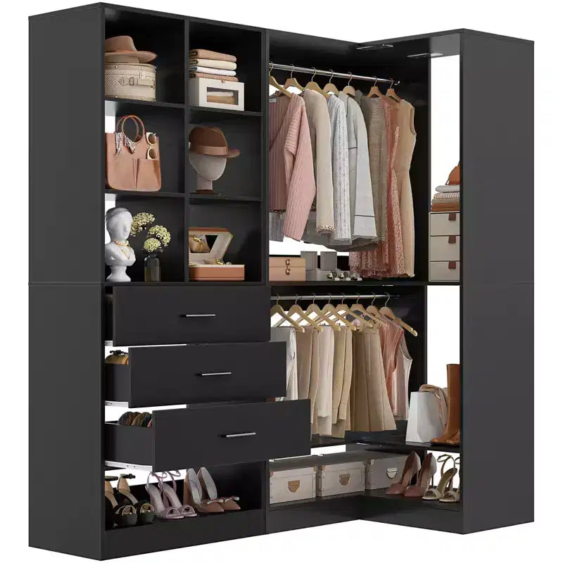 Besiost Lot de 2 systèmes de rangement de placard autoportants avec 4 tiroirs, organisateur de dressing avec tringle à vêtements