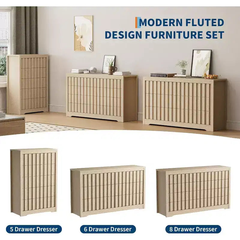 Commode Acekool à 6 tiroirs, Armoire de rangement moderne en bois pour chambre à coucher, salon, finition naturelle, 137 cm