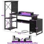 Bureau d'ordinateur Besiost avec prises électriques et tiroirs en tissu