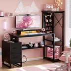 Besiost Computer Desk with Power Outlets and Fabric Drawers