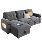 Canapé-lit de 84 pouces, canapé d'angle en L, canapé-lit convertible avec rangement, station de recharge, lumières LED, canapé sectionnel moderne pour chambre.