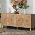 Buffet de salle à manger, Meuble bas en bois avec porte sculptée de fleurs, Poignée en métal, Buffet autoportant