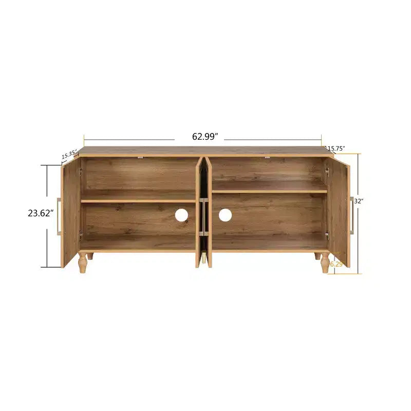 Buffet de salle à manger, Meuble bas en bois avec porte sculptée de fleurs, Poignée en métal, Buffet autoportant