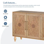 Buffet de salle à manger, Meuble bas en bois avec porte sculptée de fleurs, Poignée en métal, Buffet autoportant