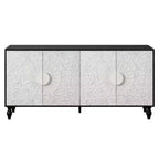 Buffet de salle à manger, Meuble bas en bois avec porte sculptée de fleurs, Poignée en métal, Buffet autoportant