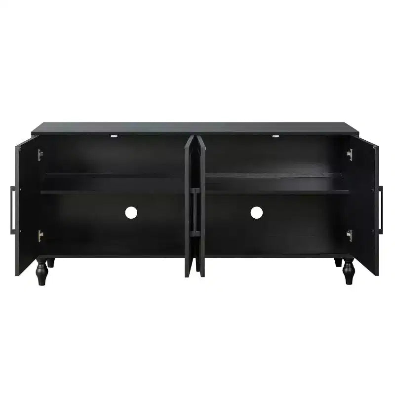 Buffet de salle à manger, Meuble bas en bois avec porte sculptée de fleurs, Poignée en métal, Buffet autoportant