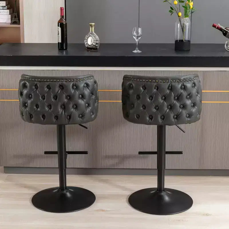 TUYOHW Lot de 2 tabourets de bar pivotants à hauteur de comptoir, chaises de bar en cuir PU avec dossier touffeté, chaises de salle à manger réglables en hauteur pour cuisine, bar à domicile