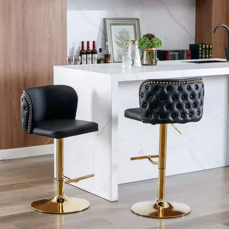 TUYOHW Lot de 2 tabourets de bar pivotants à hauteur de comptoir, chaises de bar en cuir PU avec dossier touffeté, chaises de salle à manger réglables en hauteur pour cuisine, bar à domicile