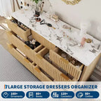 Commode de chambre à 7 tiroirs cannelés, commode moderne de 137 cm de large, meuble de rangement en bois pour chambre, salon, couloir