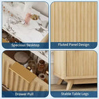 Commode de chambre à 7 tiroirs cannelés, commode moderne de 137 cm de large, meuble de rangement en bois pour chambre, salon, couloir