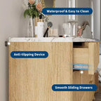 Commode de chambre à 7 tiroirs cannelés, commode moderne de 137 cm de large, meuble de rangement en bois pour chambre, salon, couloir