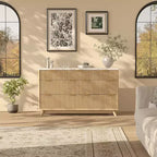 Commode de chambre à 7 tiroirs cannelés, commode moderne de 137 cm de large, meuble de rangement en bois pour chambre, salon, couloir